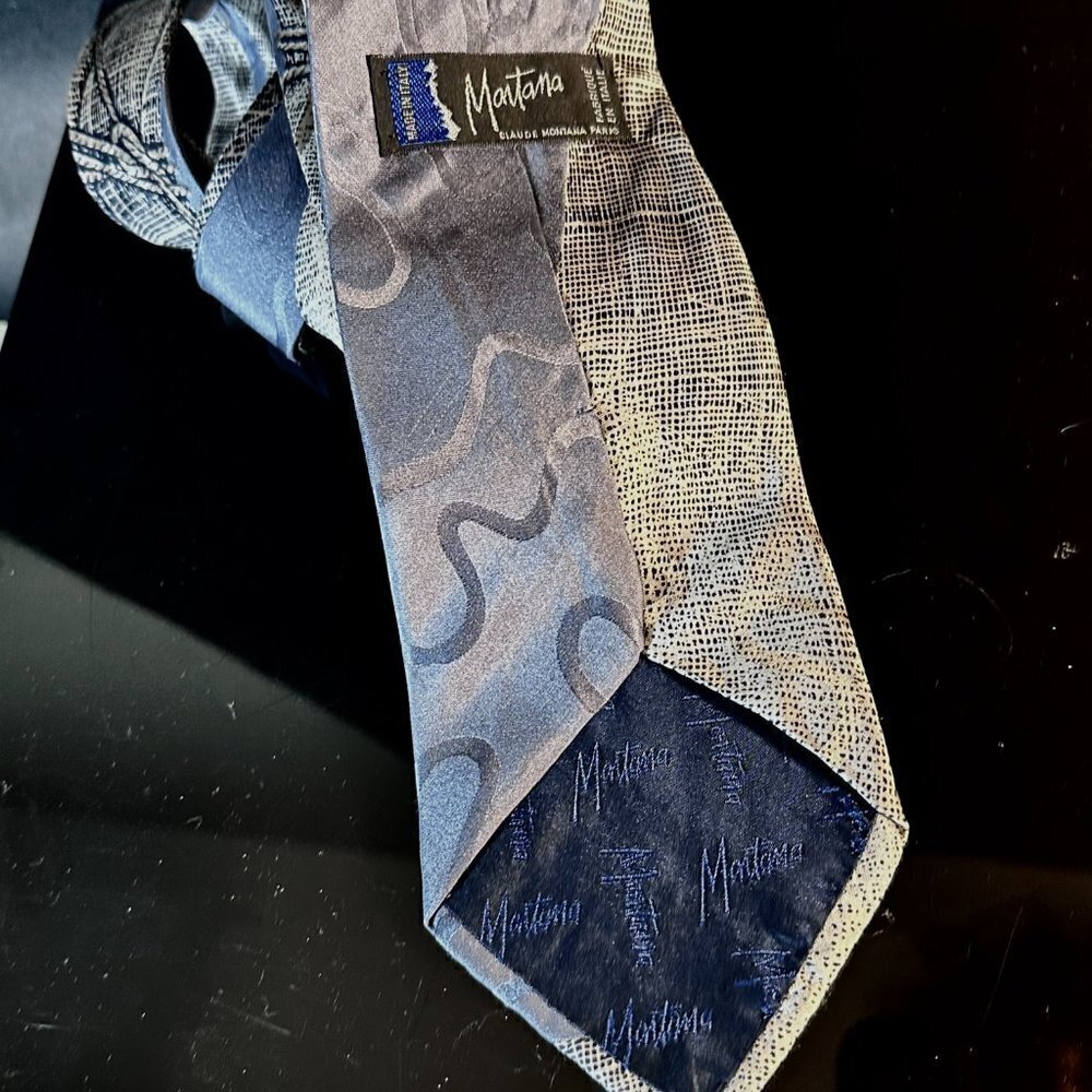 Claude Montana Burlap Ribbon Silk Tie Vintage Couture Gray Hemp Artsy Modernist - Picture 8 of 8